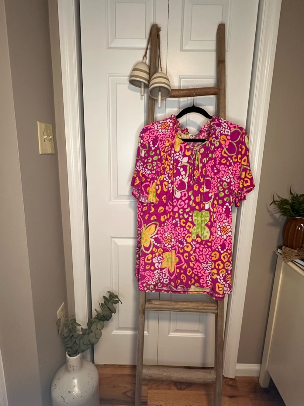 Chic Soul Hot Pink Floral & Leopard Print Blouse